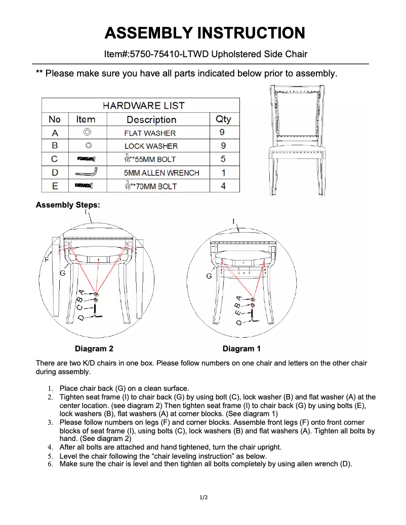 First page image of the manual for 5750-75410-LTWD