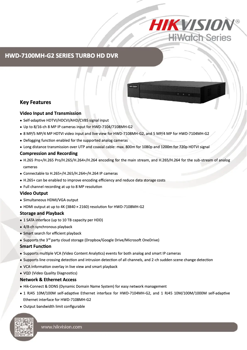 Page 1 of the manual Technical Sheet Hikvision HWD-7104MH-G2
