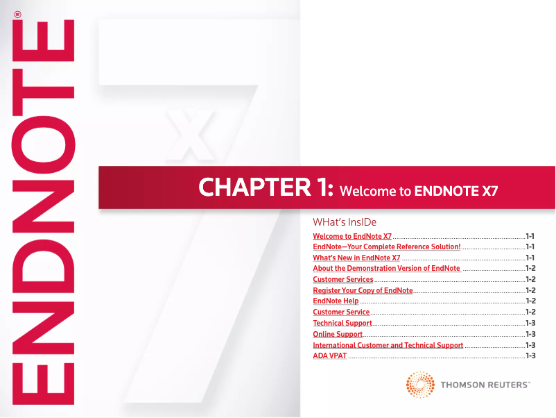 First page image of the manual for EndNote X7 Student