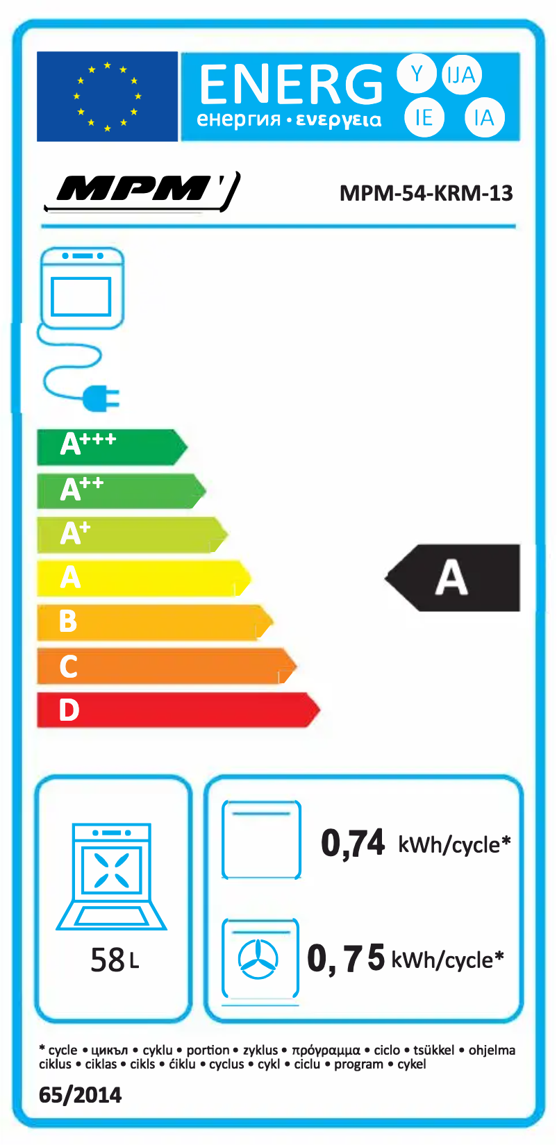 Page 1 of the manual Energy Label MPM MPM-54-KRM-13