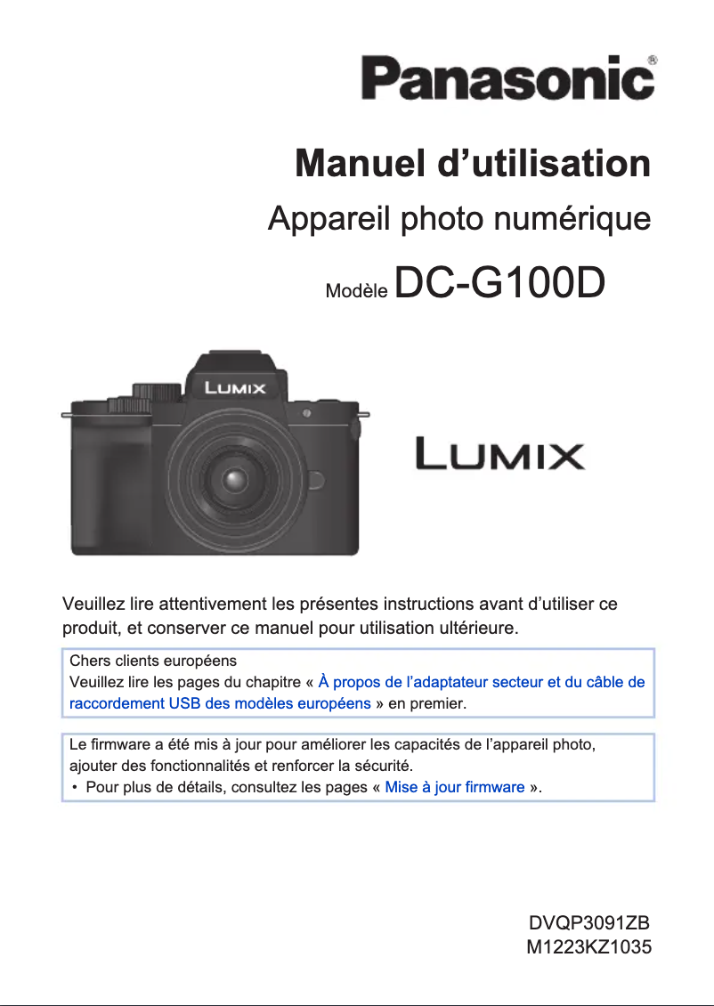 First page image of the manual for Lumix DC-G100D
