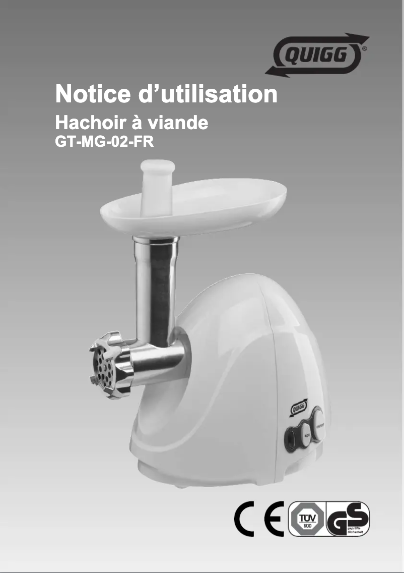Page 1 of the manual User Manual Quigg GT-MG-02-FR