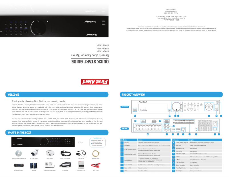 Page 1 of the manual Quick Start Guide First Alert NVR1640