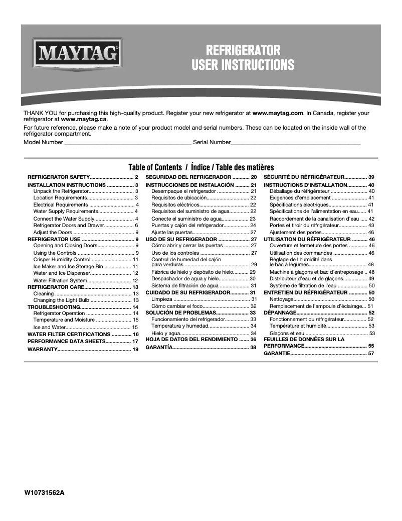 Page 1 of the manual User Manual Maytag MFI2269FRZ