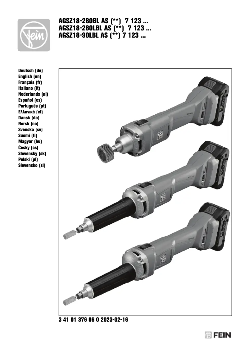 First page image of the manual for AGSZ 18-280 LBL AS