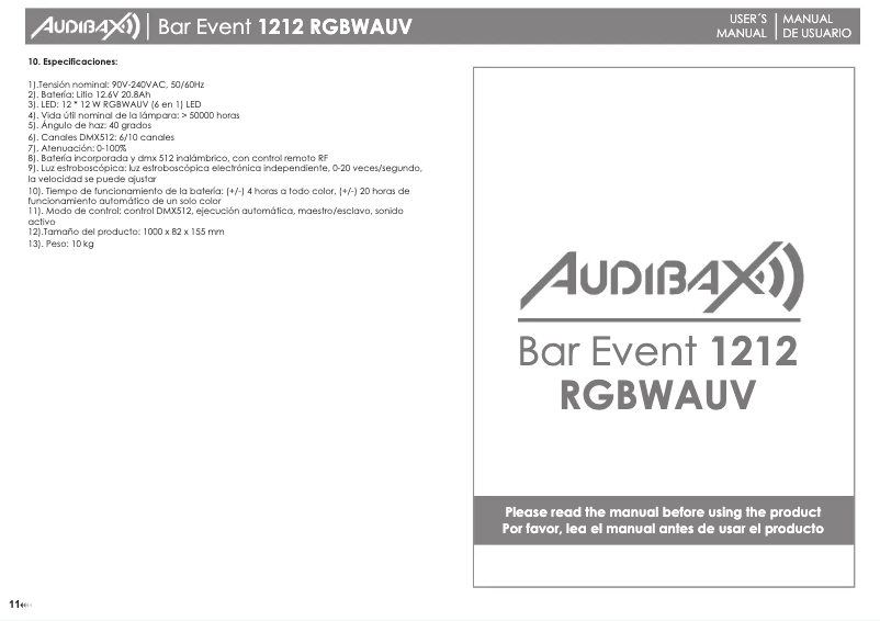 First page image of the manual for Bar Event 1212