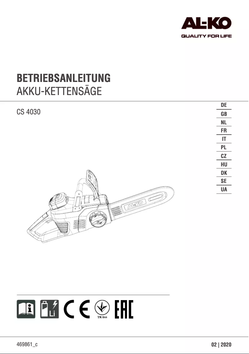 Page 1 of the manual User Manual AL-KO CS 4030