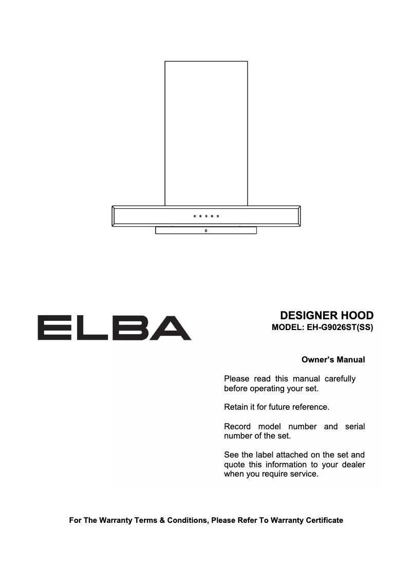 Page 1 of the manual User Manual Elba ELEGANTE EH-G9026ST(SS)