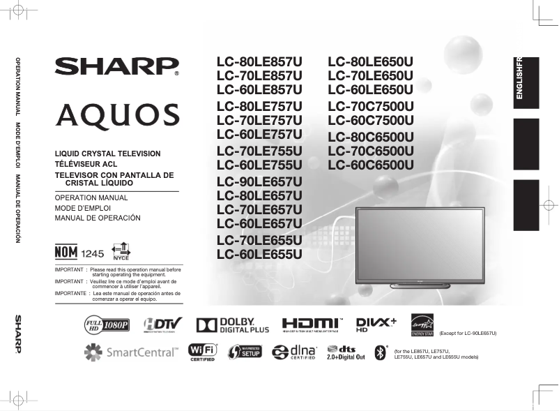 First page image of the manual for LC-60LE857U