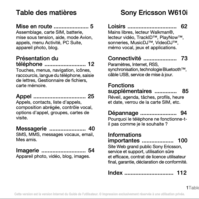 First page image of the manual for W610i