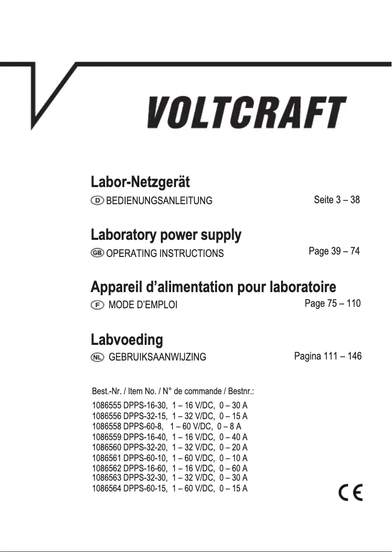 Page 1 of the manual User Manual Voltcraft DPPS-16-30