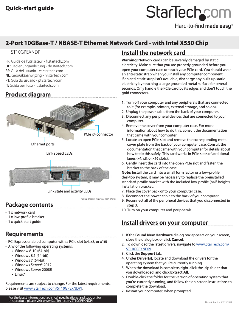 First page image of the manual for ST10GPEXNDPI