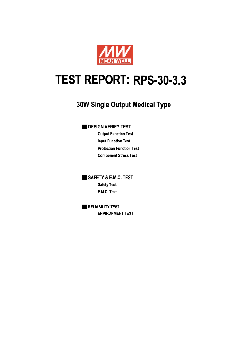Page 1 of the manual Technical Sheet Mean Well RPS-30-3.3