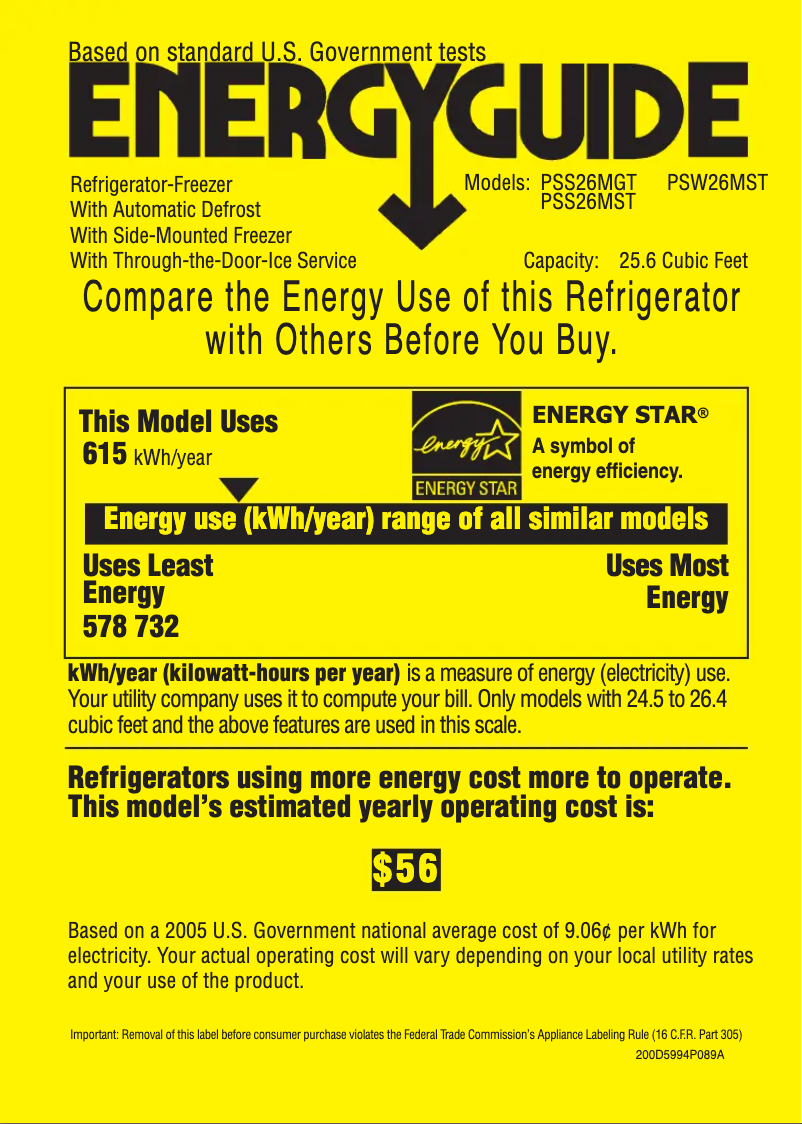 Page 1 of the manual Energy Label GE Profile PSS26MGTWW