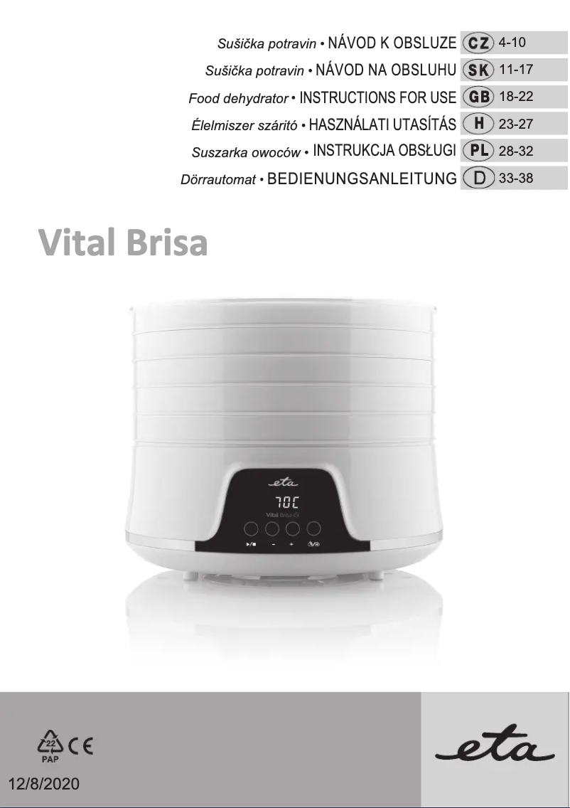 First page image of the manual for Vital Brisa