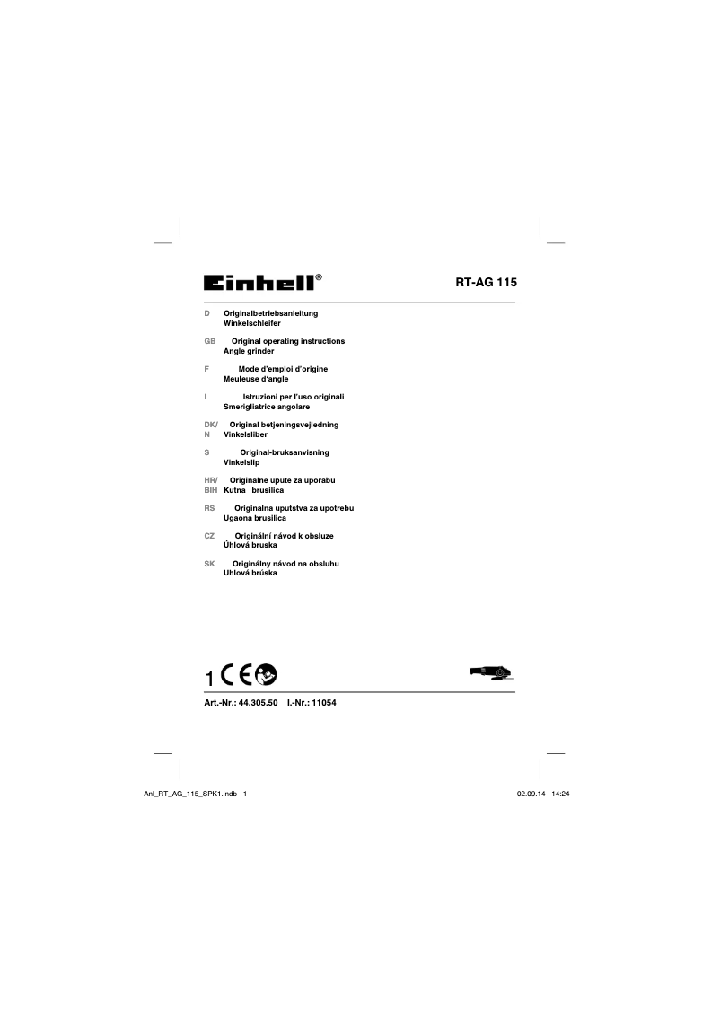 Page 1 of the manual User Manual Einhell RT-AG 115