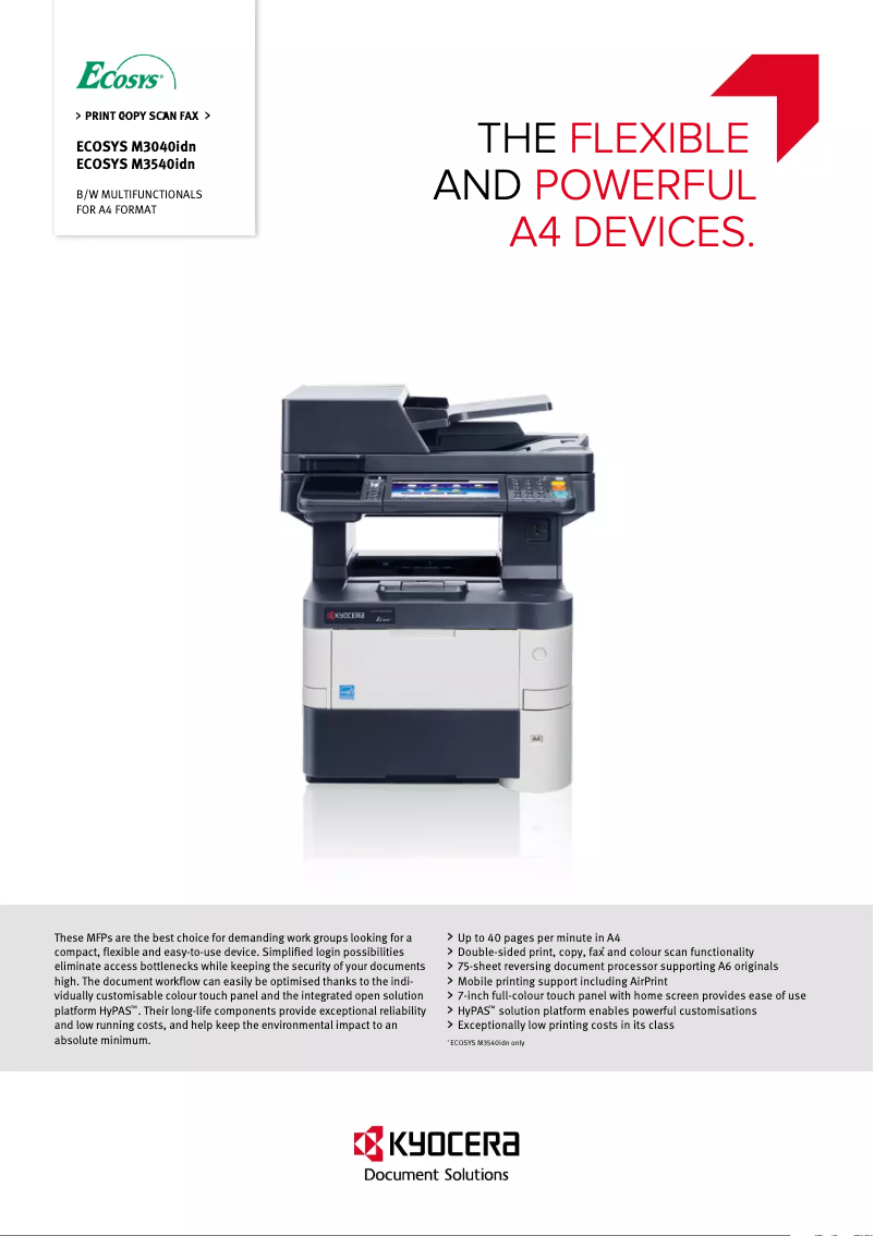Page 1 of the manual Technical Sheet Kyocera ECOSYS M3540idn