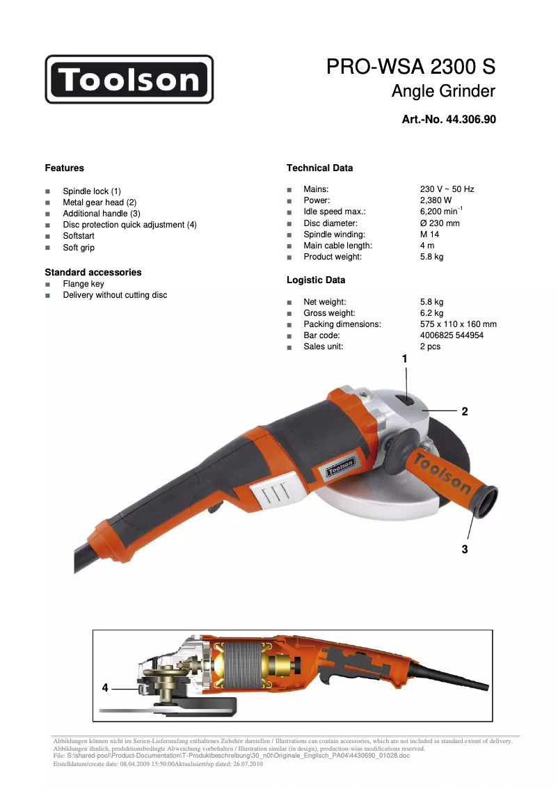 First page image of the manual for PRO-WSA 2300 S
