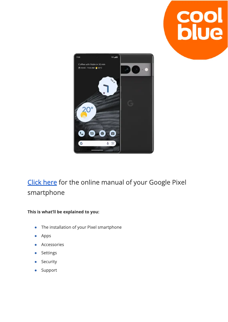 First page image of the manual for Pixel 7