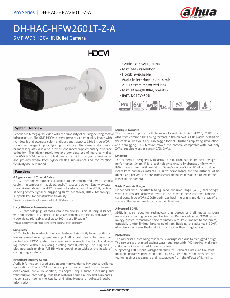 First page image of the manual for HAC-HFW2601T-Z-A