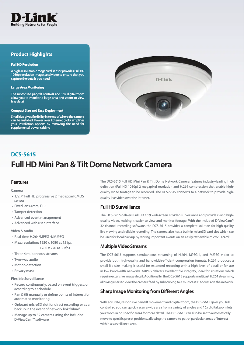 Page 1 of the manual Technical Sheet D-Link DCS-5615