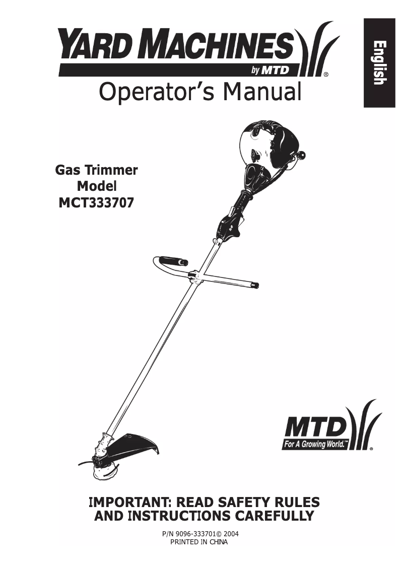 Page 1 of the manual User Manual MTD MCT333707