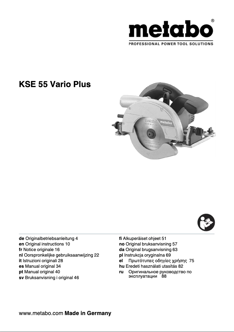 Page 1 of the manual User Manual Metabo KSE 55 Vario Plus