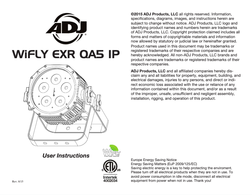 Page 1 of the manual User Manual Adj WiFLY EXR QA5 IP