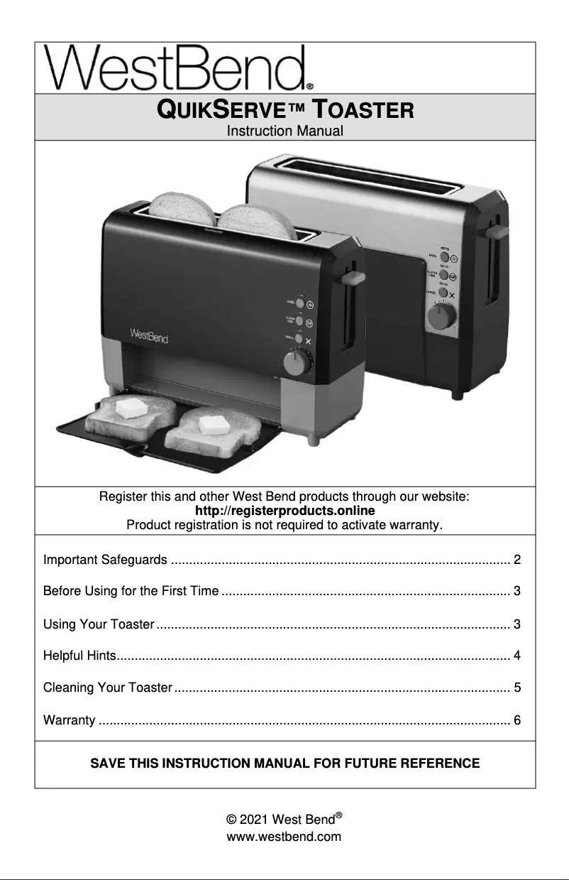 Page 1 de la notice Manuel utilisateur WestBend QuikServe 77222