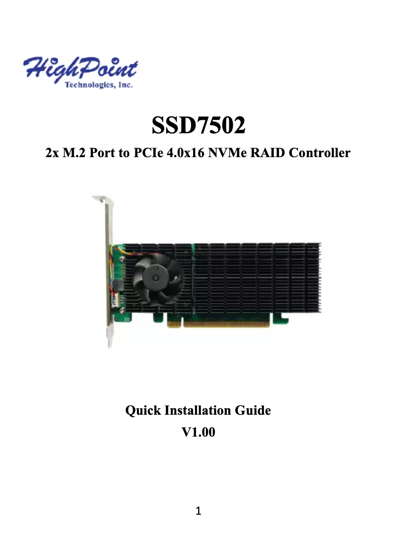 First page image of the manual for SSD7502