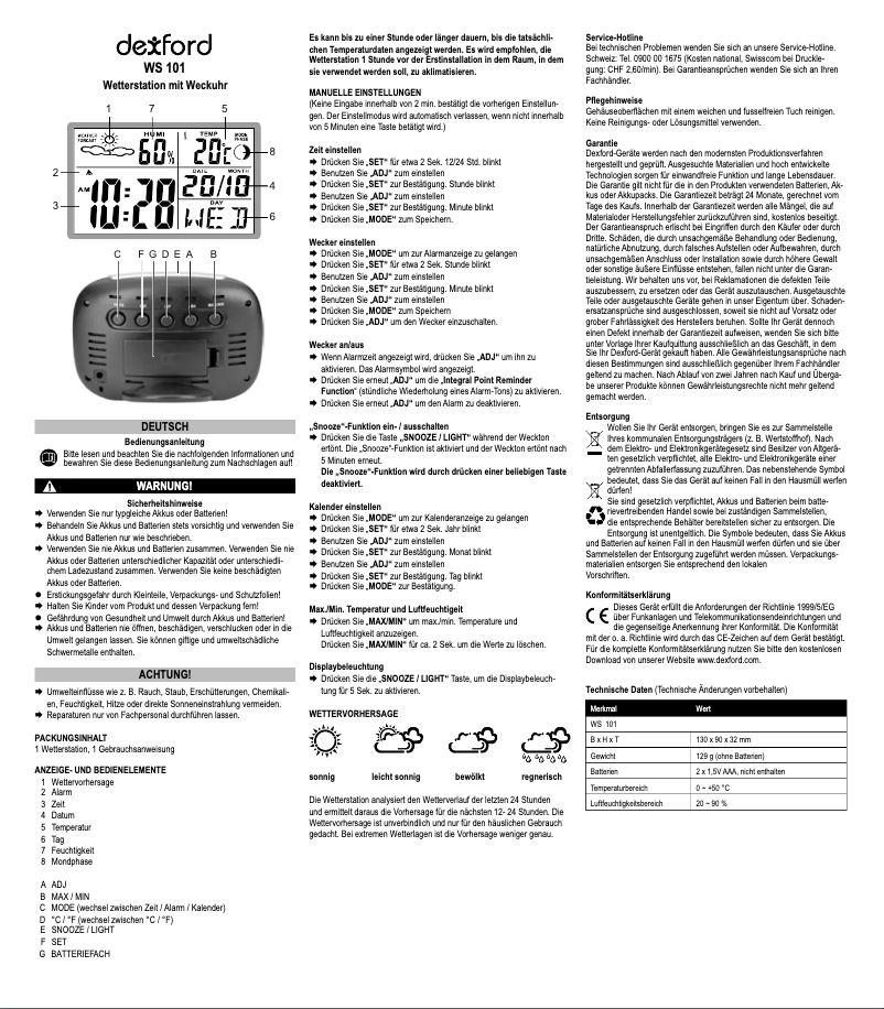 First page image of the manual for WS 101