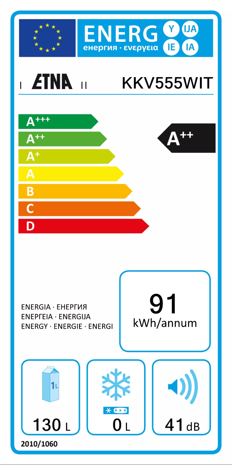 Page 1 of the manual Energy Label Etna KKV555WIT