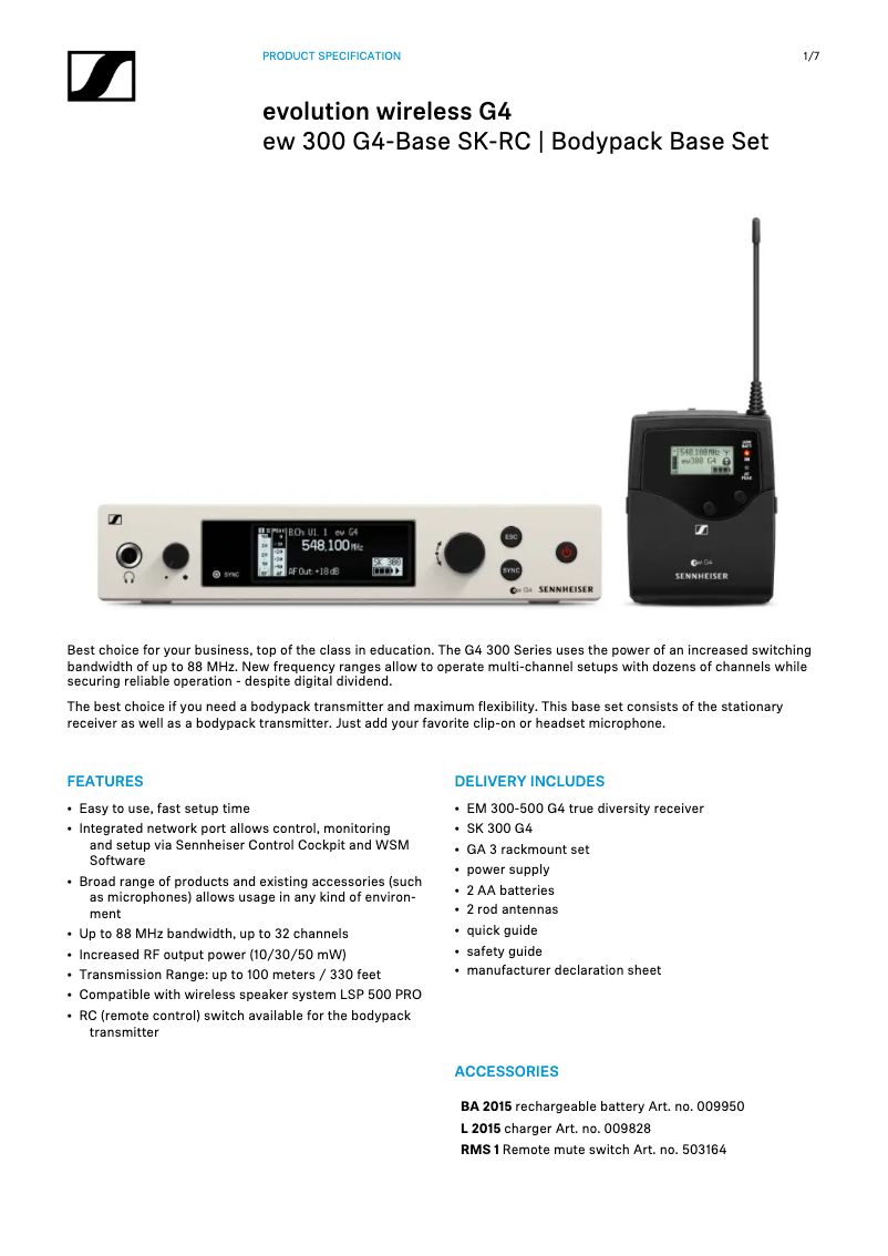 Page 1 of the manual Technical Sheet Sennheiser SI 29-5