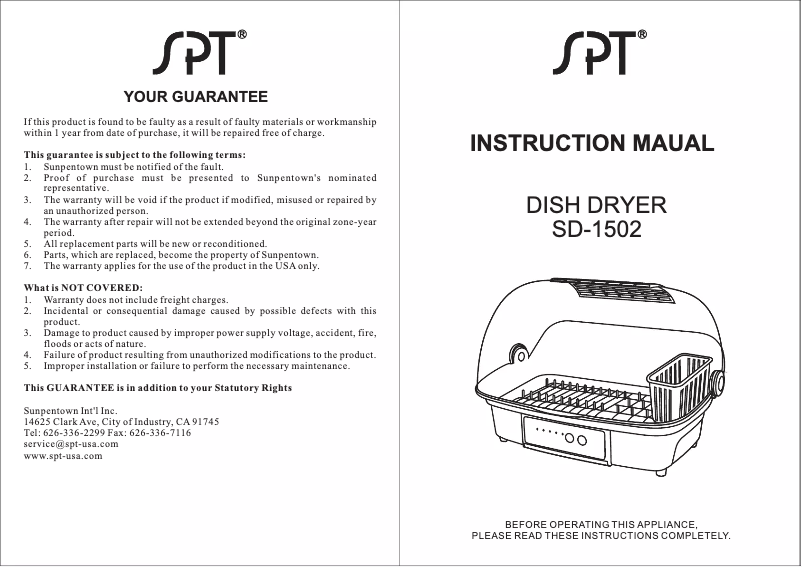 Page 1 of the manual User Manual Sunpentown SD-1502