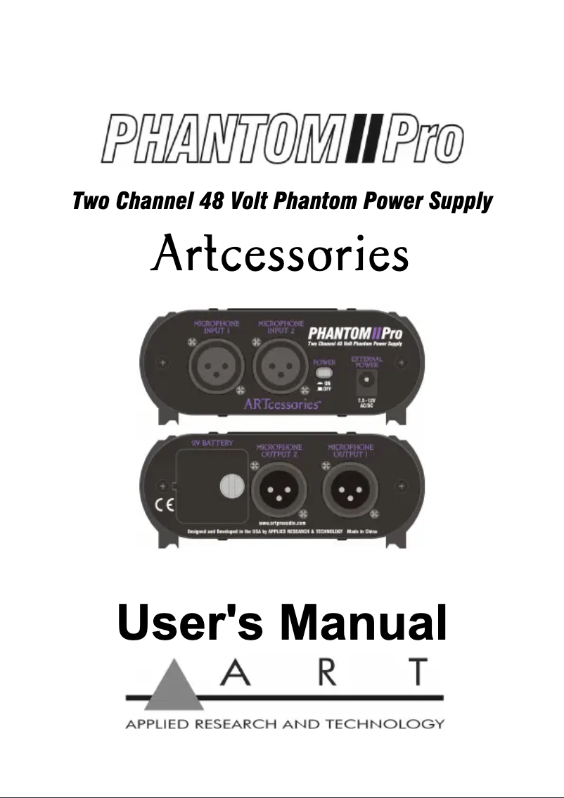 Page 1 of the manual User Manual ART Phantom II Pro