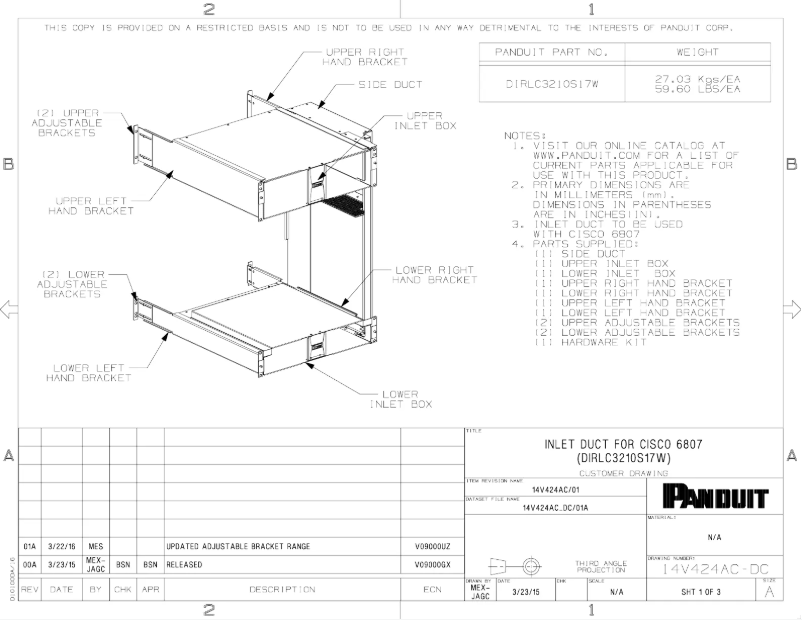 Page 1 of the manual Technical Drawing Panduit DIRLC3210S17W