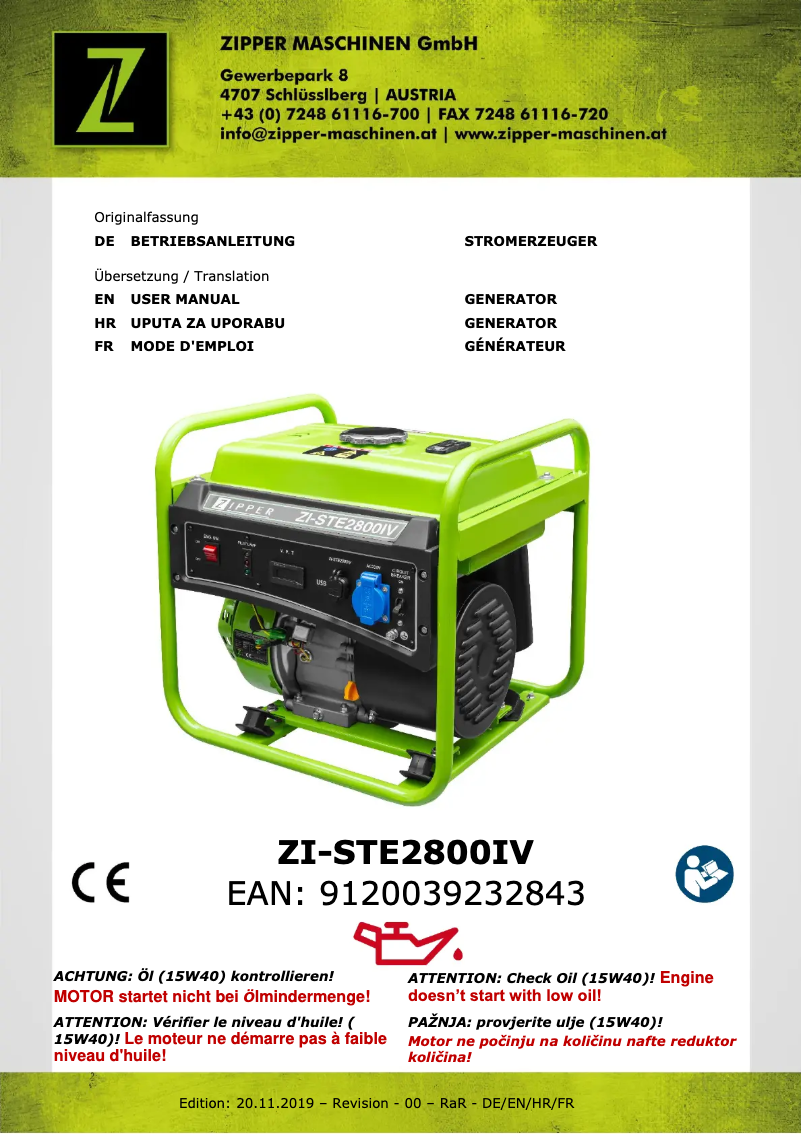 First page image of the manual for ZI-STE2800IV
