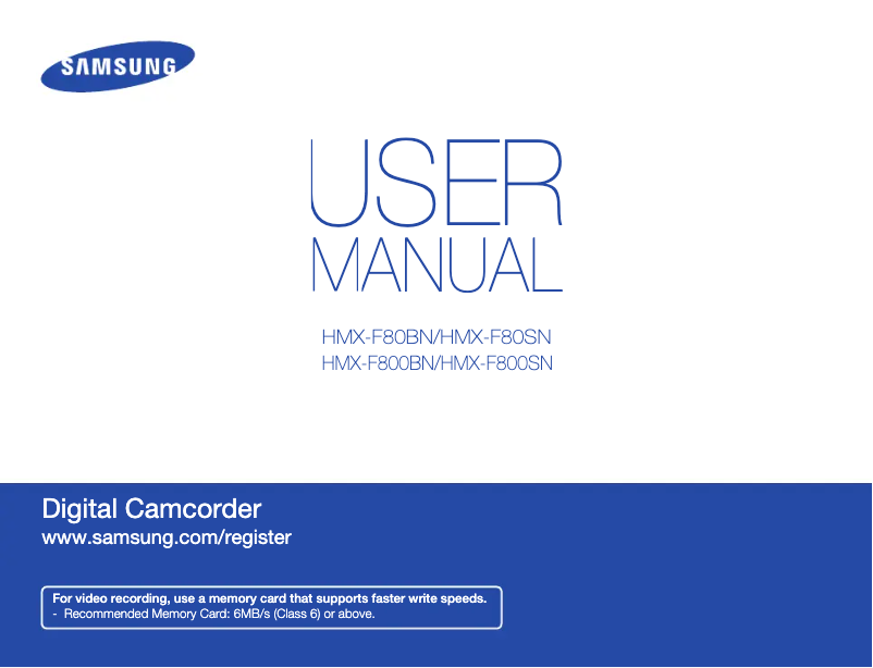 Page 1 of the manual User Manual Samsung HMX-F800SN