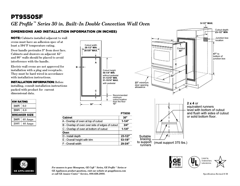 First page image of the manual for PT9550SFSS
