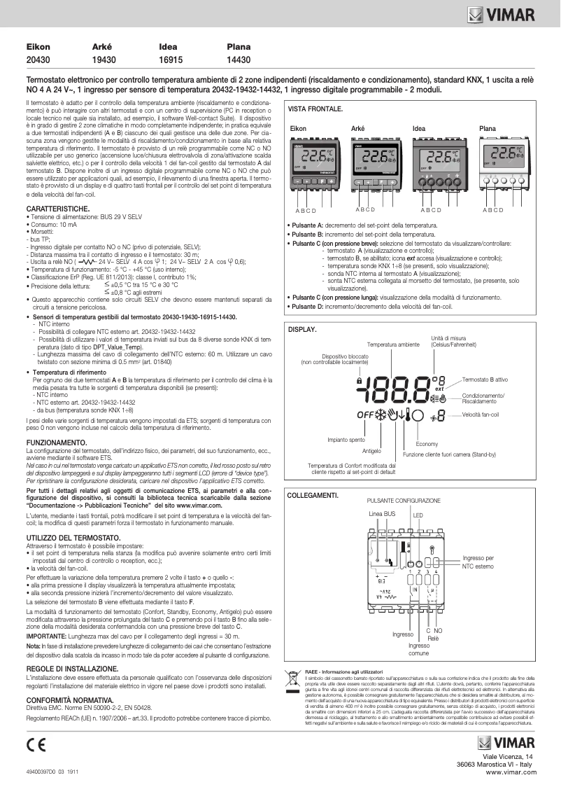 Page 1 de la notice Manuel utilisateur Vimar 19430