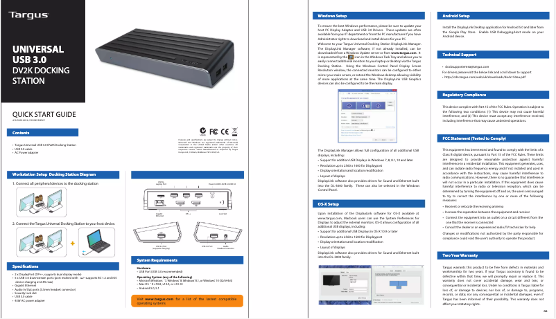 First page image of the manual for Dual 2k DisplayPort Universal Docking Station