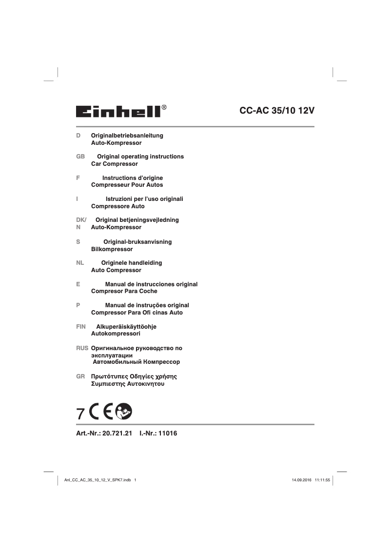 First page image of the manual for CC-AC 35/10