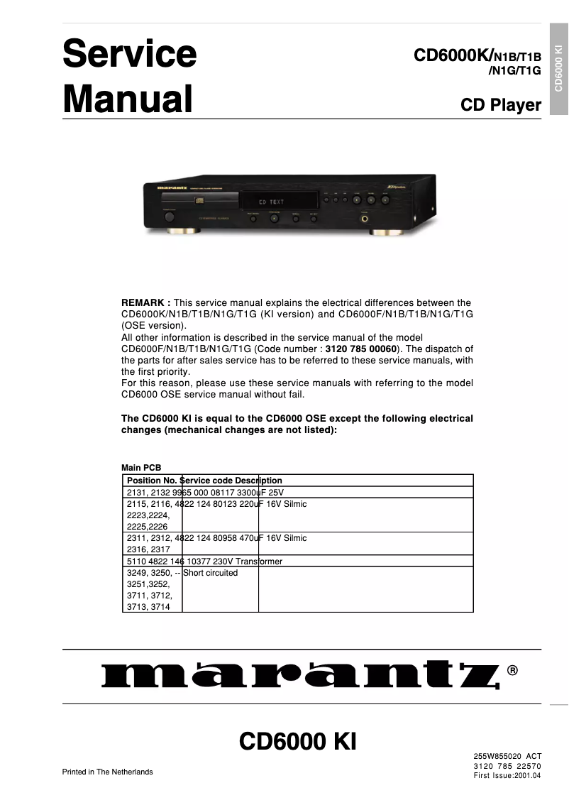 First page image of the manual for CD6000K