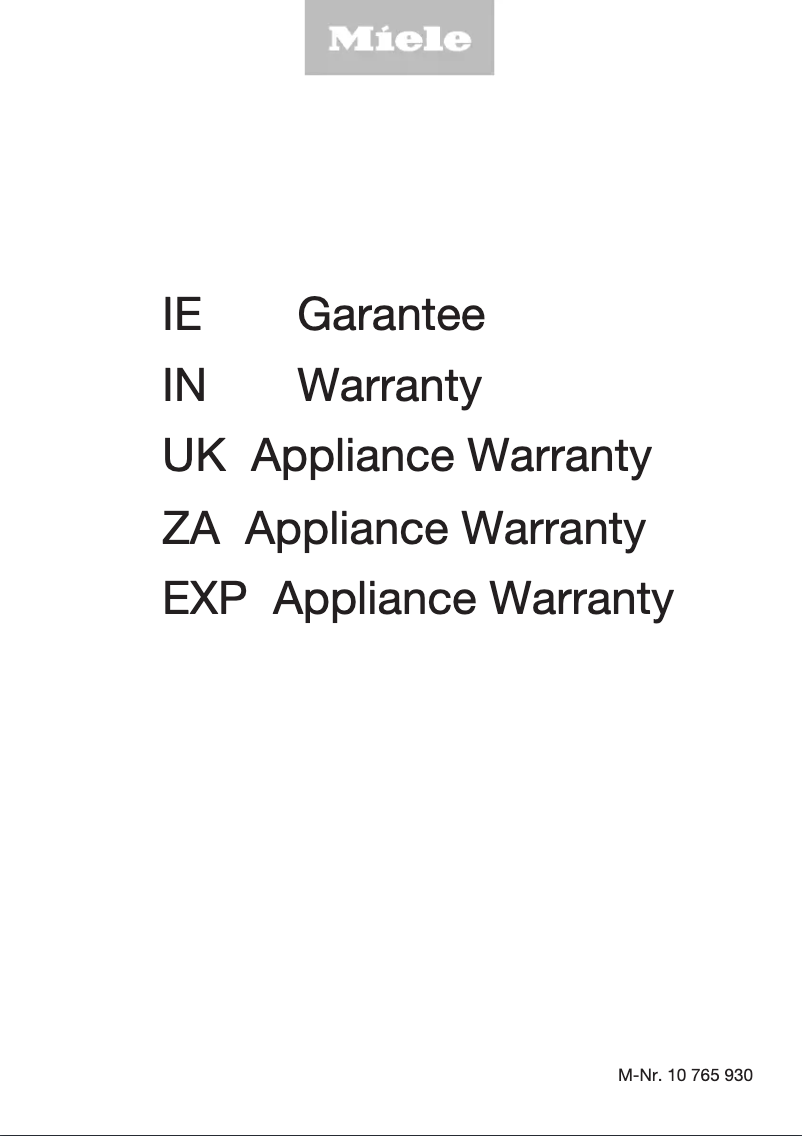 Page 1 of the manual Warranty Information Miele WED 325 WCS PWash