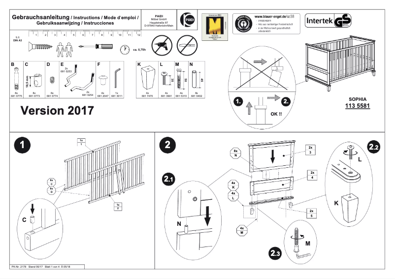 First page image of the manual for Sophia