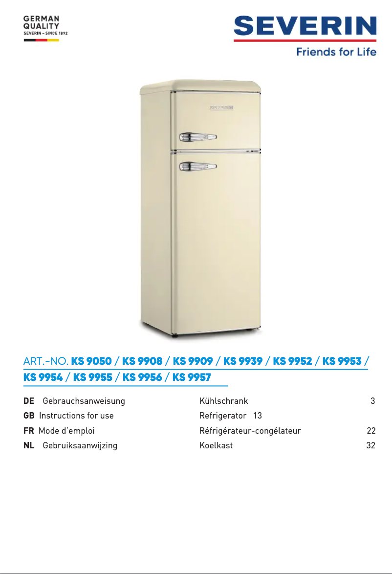 Page 1 of the manual User Manual Severin KS 9956