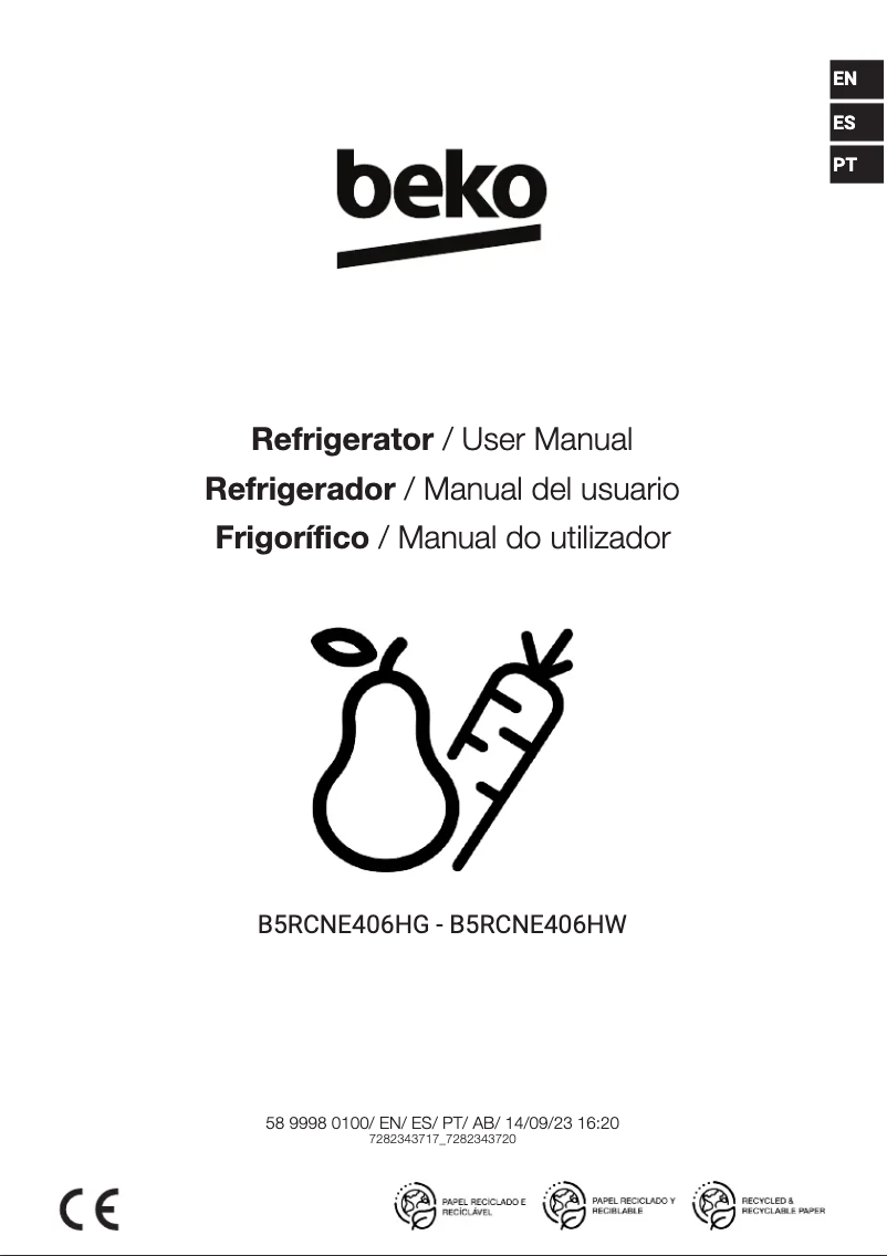 Page 1 of the manual User Manual Beko B5RCNE406HW