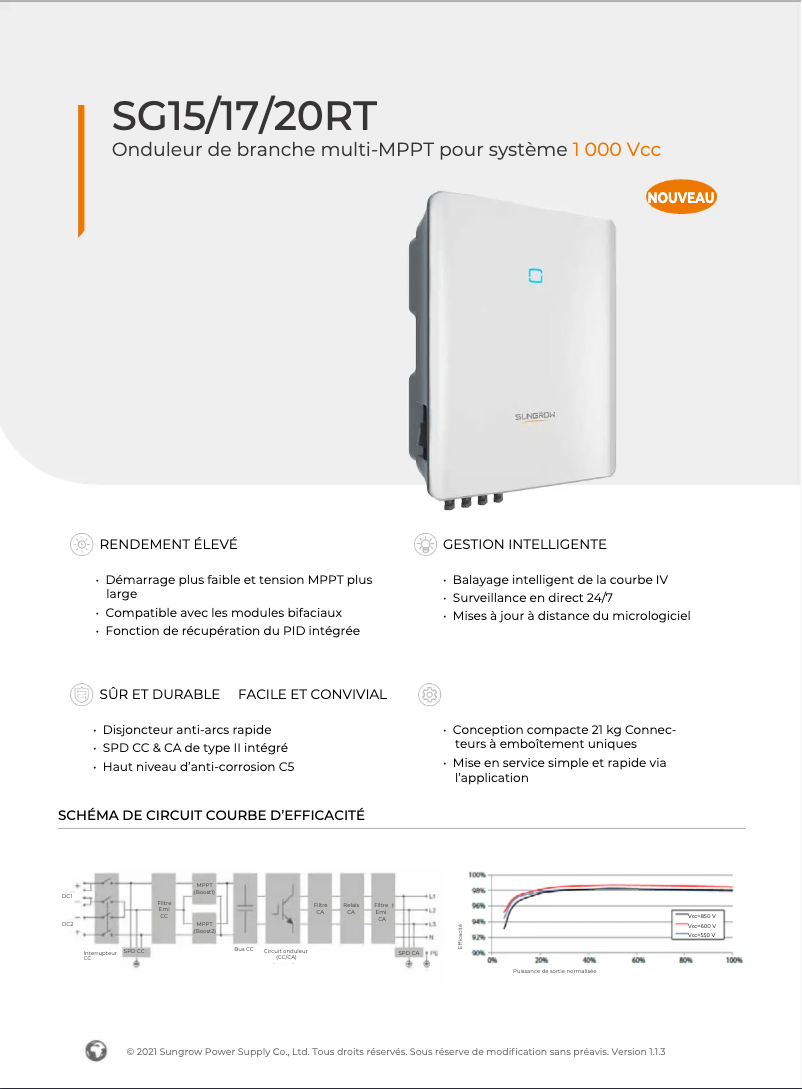 Page 1 de la notice Guide d'installation Sungrow SG20RT