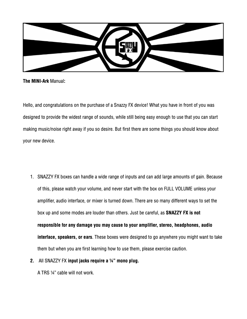 First page image of the manual for The Mini-Ark