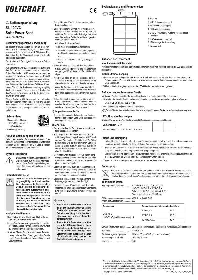 First page image of the manual for SL-100VC